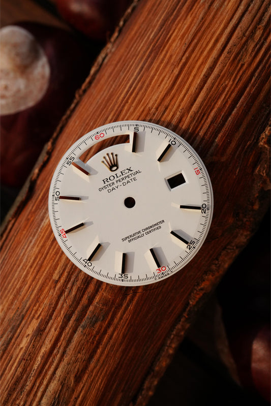 Rolex NOS "RED QUARTER“ WHITE Dial for OP Day-Date 1803 | 1804 | 1807 NO LUME