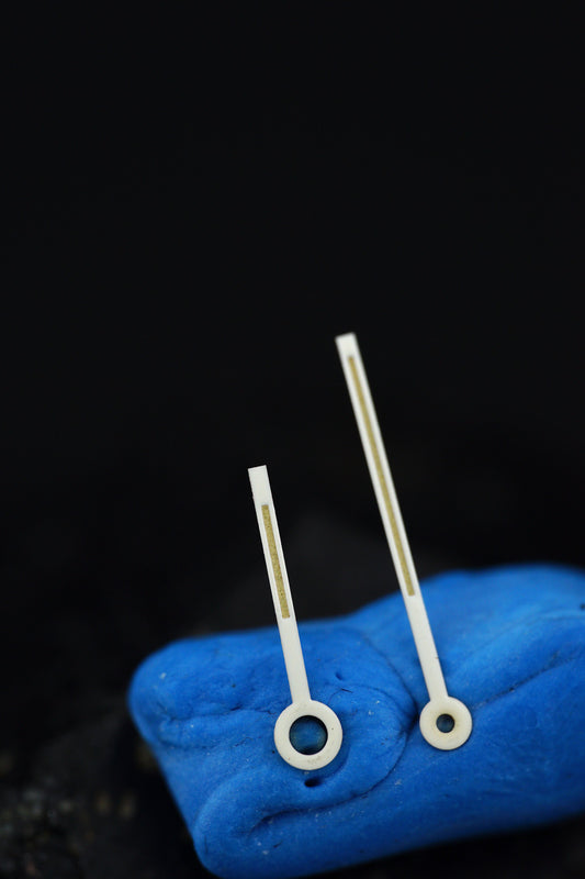 Patek Philippe white painted hour and minute hands for Calatrava 5055 and 5085 with Tritium patina.