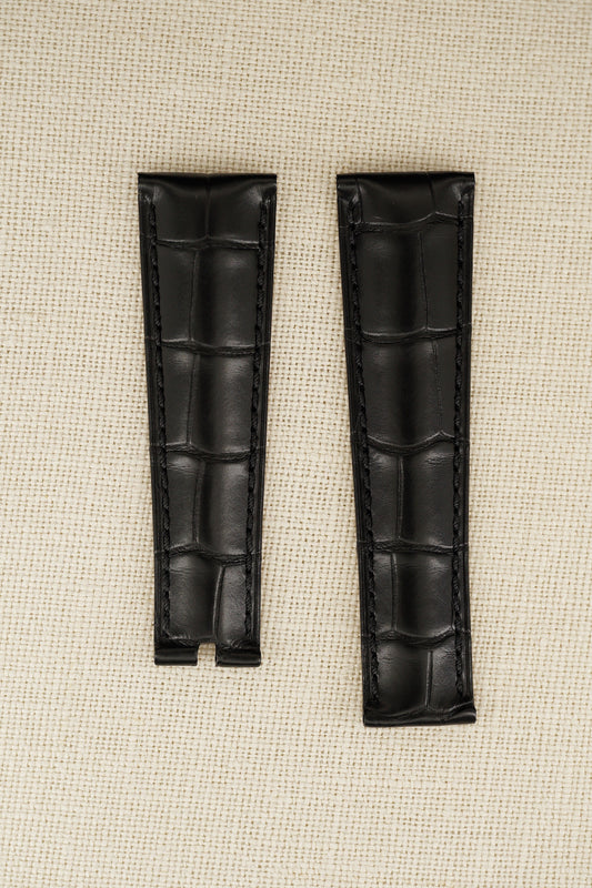 Rolex NOS Krokodil Leder ( Croco Leather ) Bandhälften schwarz