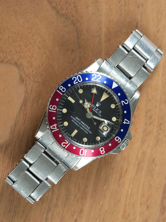 Rolex GMT-Master 1675 Steel | MKI | MK1 „Long E“ | 7208 / 58 Rivet | Red Back | 1968