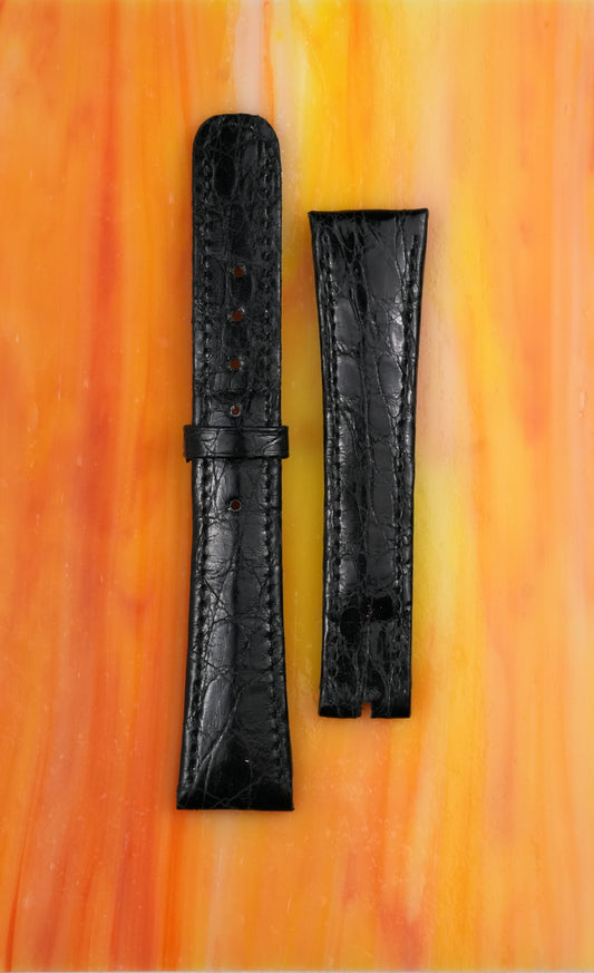 Patek Philippe NOS leather strap, alligator/crocodile, black, 19/14 mm (80 & 110 mm)