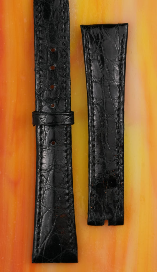 Patek Philippe NOS leather strap, alligator/crocodile, black, 19/14 mm (80 & 110 mm)