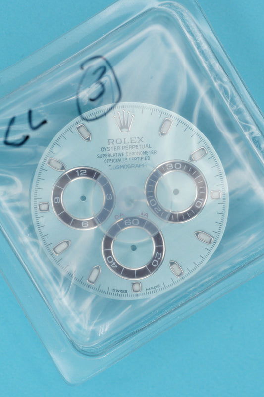 Rolex NOS Zifferblatt „Ice Blue" für Platin Daytona 116506 | 116520 | 116509 und andere Chromalight im Blister