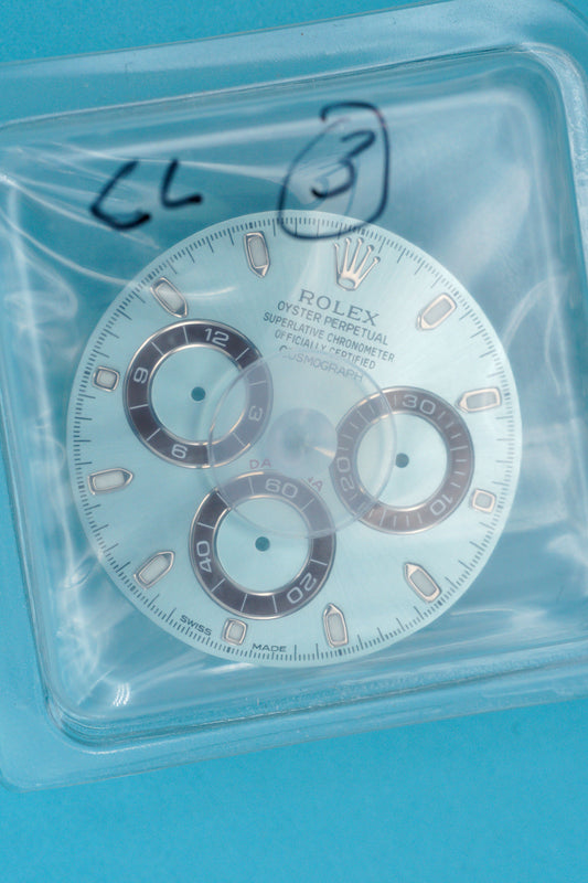 Rolex NOS Zifferblatt „Ice Blue" für Platin Daytona 116506 | 116520 | 116509 und andere Chromalight im Blister
