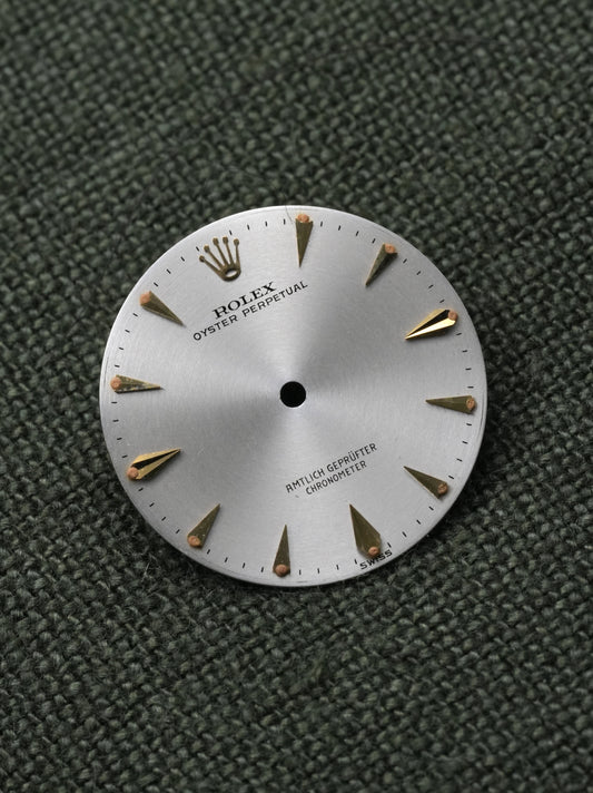 Rolex NOS Zifferblatt Silber für Oyster Gelbgold Modelle 1002 | Seltener Schriftzug