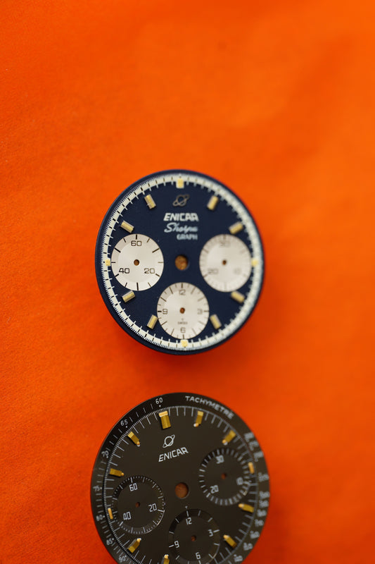 Enicar NOS blue dial for Sherpagraph Chronograph with tritium lume