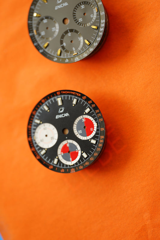 Enicar NOS black racing dial for Vintage Chronograph Models with tritium lume