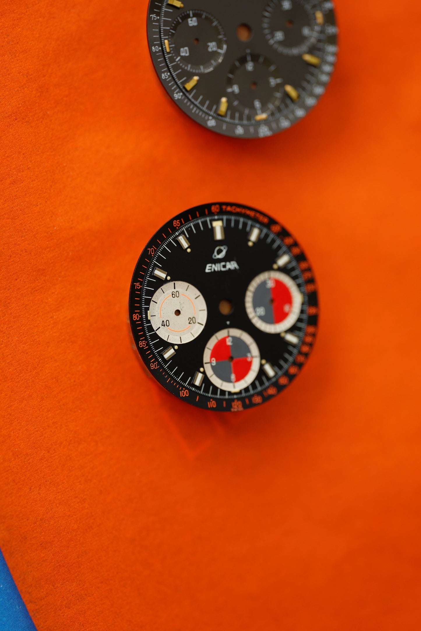 Enicar NOS black racing dial for Vintage Chronograph Models with tritium lume