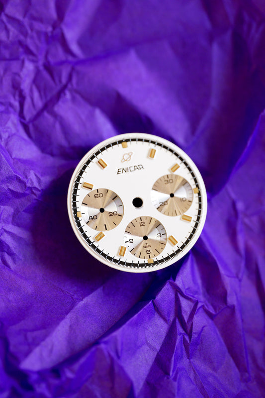 Enicar NOS white dial for vintage chronograph Tritium