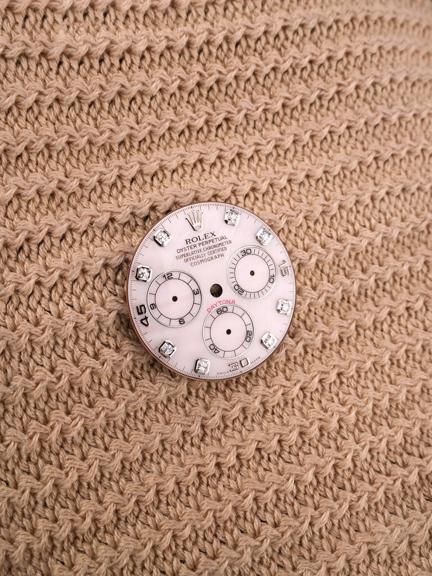 Rolex dial in pink mother-of-pearl (beach-like) with diamonds, MKI non-service, for Cosmograph Daytona 116509 | 116519