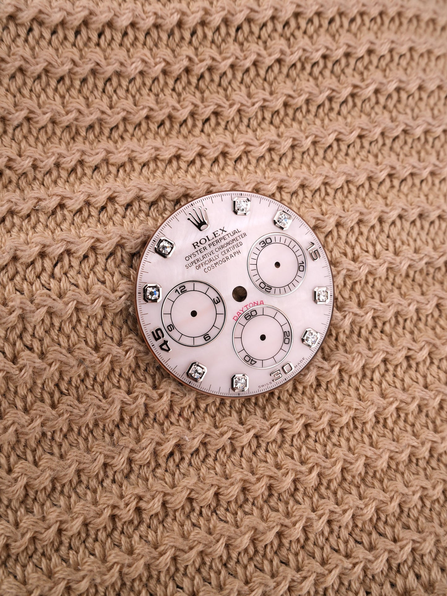 Rolex dial in pink mother-of-pearl (beach-like) with diamonds, MKI non-service, for Cosmograph Daytona 116509 | 116519