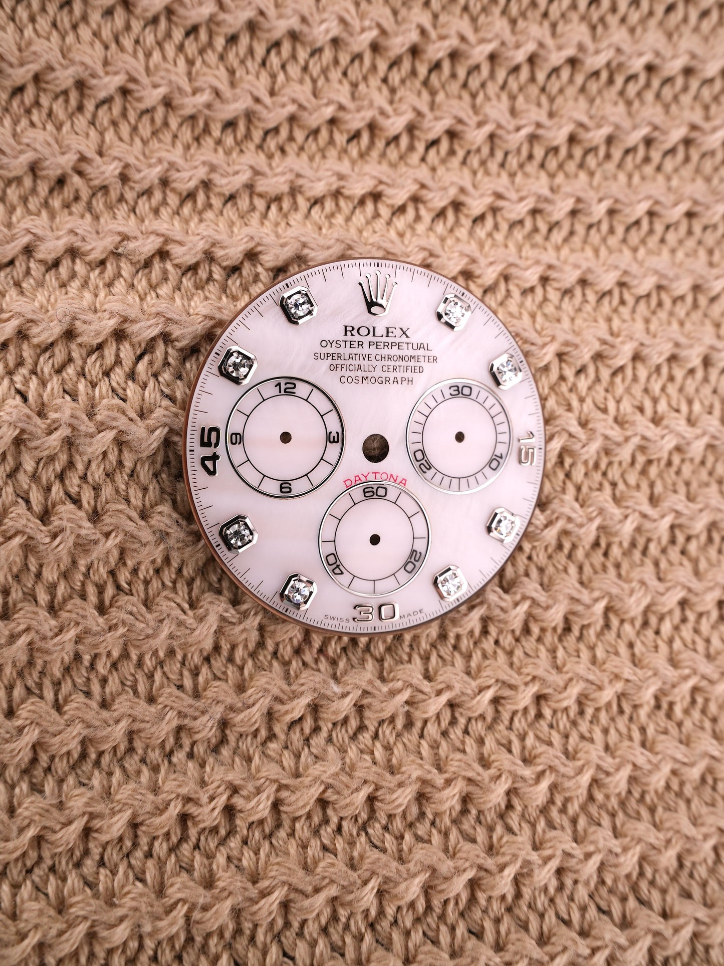 Rolex dial in pink mother-of-pearl (beach-like) with diamonds, MKI non-service, for Cosmograph Daytona 116509 | 116519