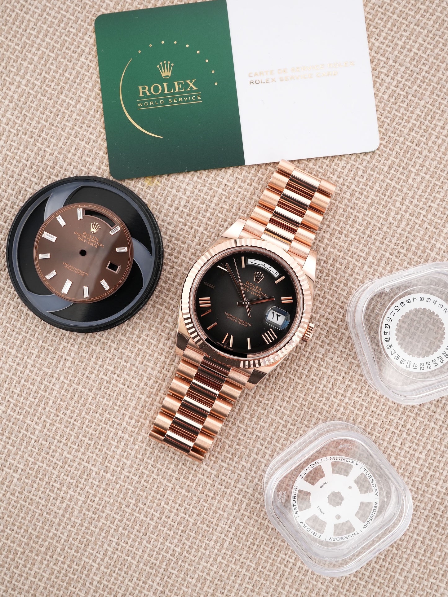 Rolex Day-Date 40 mm Ref. 228235 Everose gold gray ombré dial (“Oscar Dial”) and Arabic day & date discs