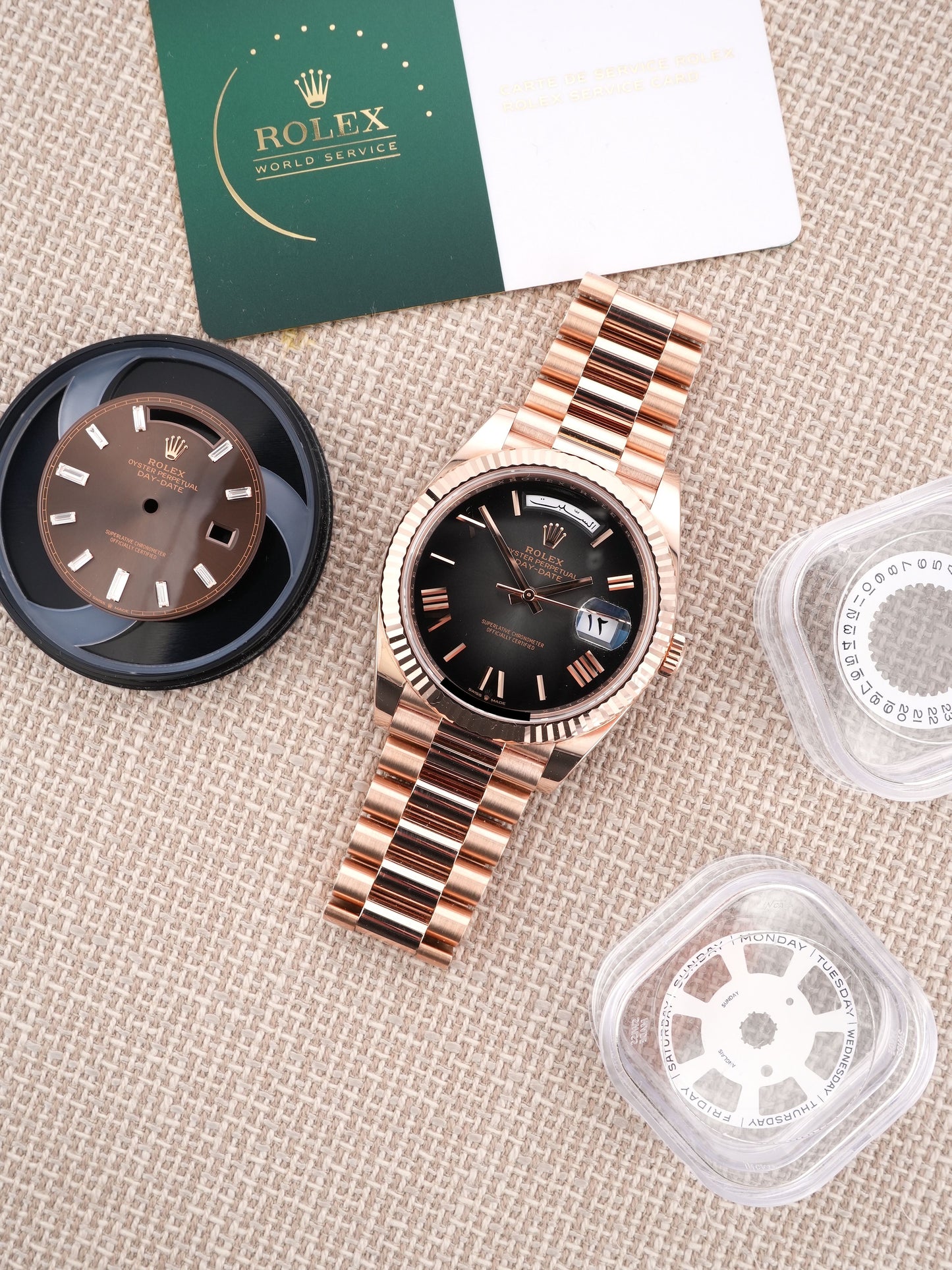 Rolex Day-Date 40 mm Ref. 228235 Everose gold gray ombré dial (“Oscar Dial”) and Arabic day & date discs