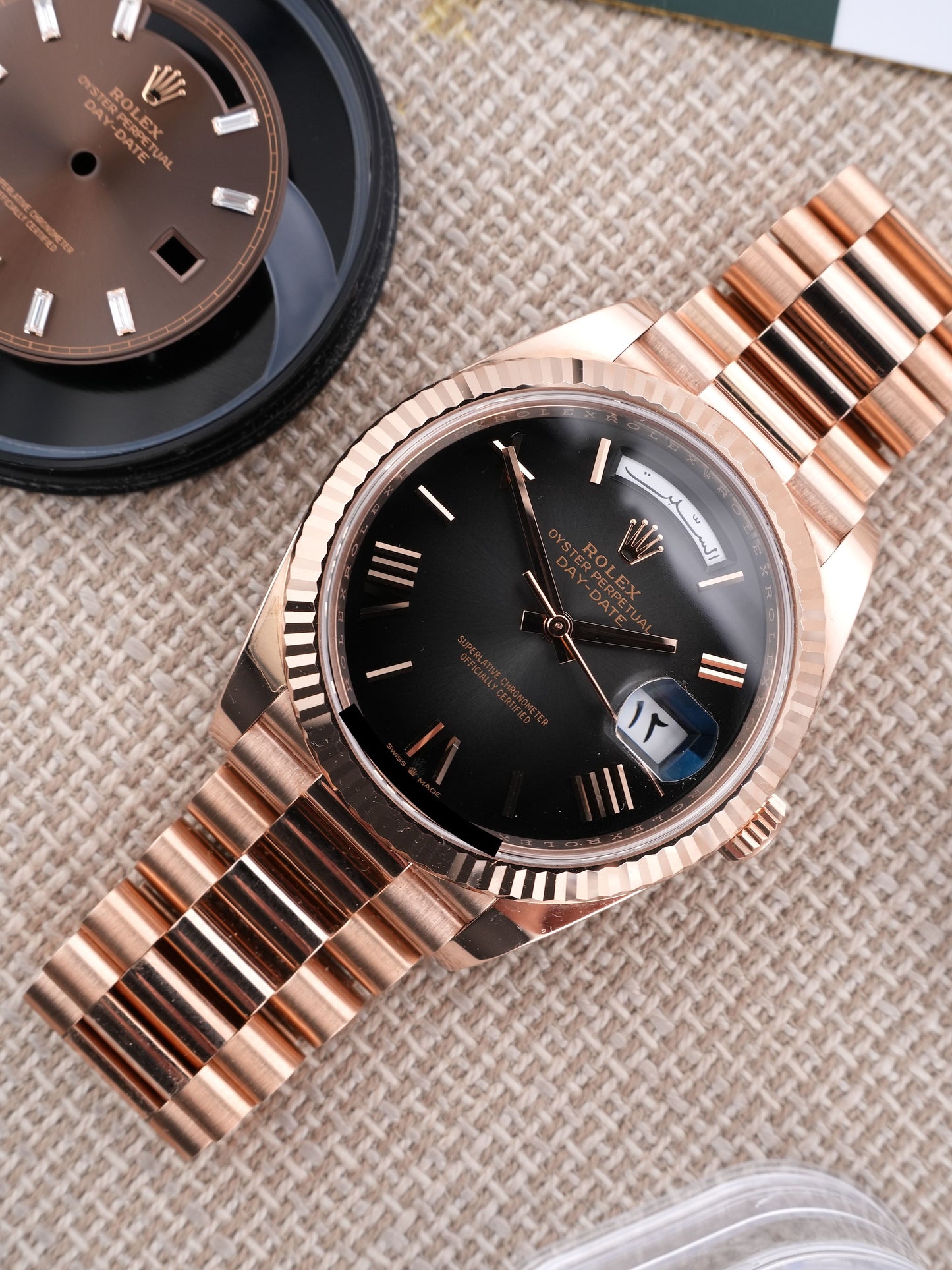 Rolex Day-Date 40 mm Ref. 228235 Everose gold gray ombré dial (“Oscar Dial”) and Arabic day & date discs