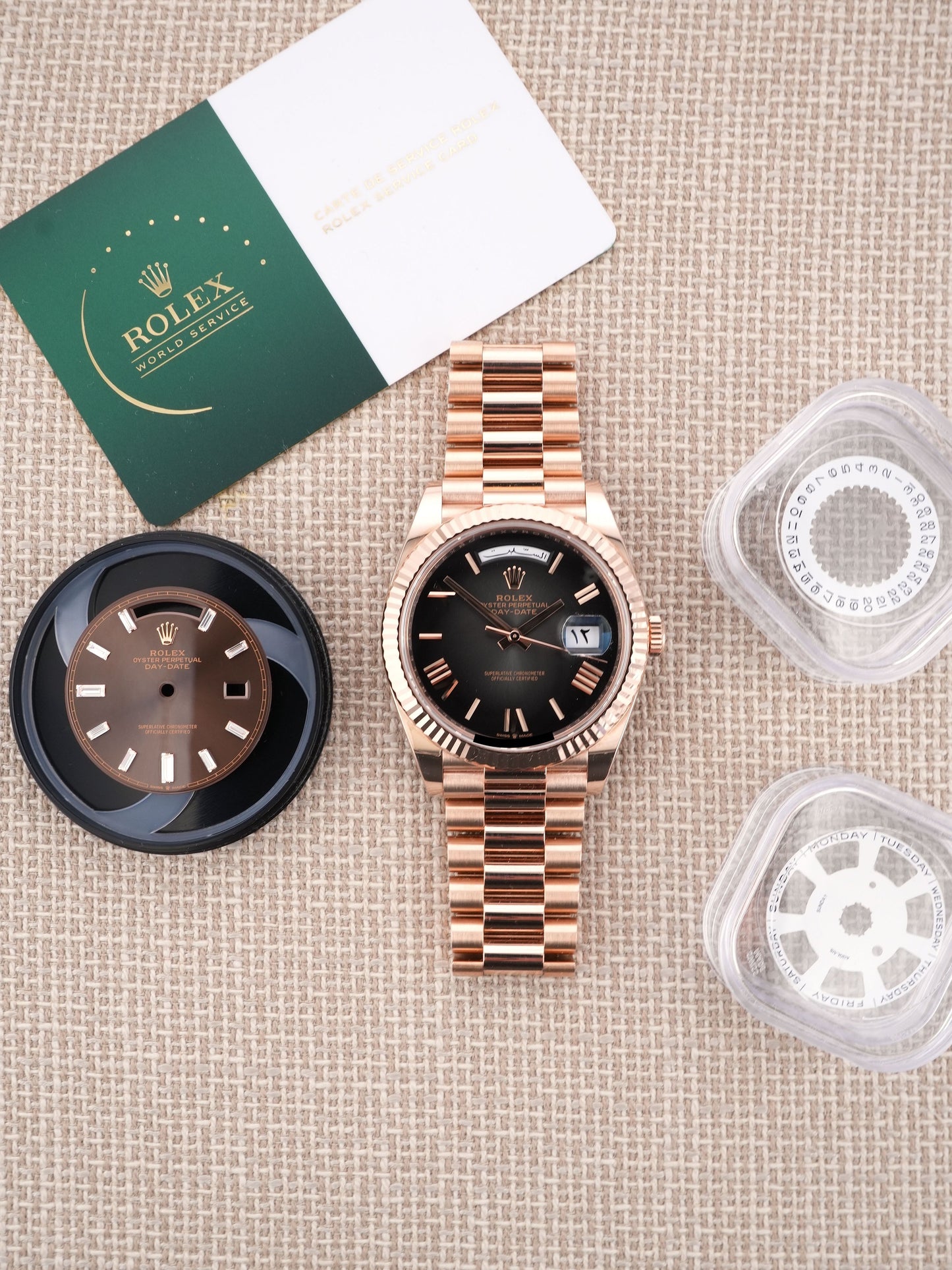 Rolex Day-Date 40 mm Ref. 228235 Everose gold gray ombré dial (“Oscar Dial”) and Arabic day & date discs