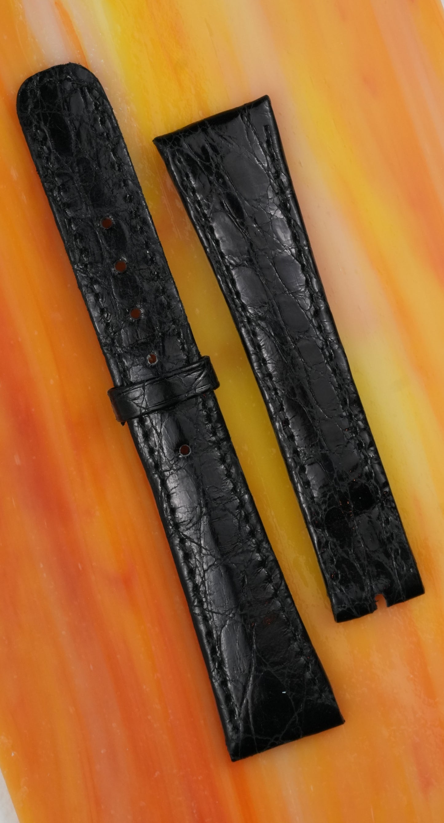 Patek Philippe NOS leather strap, alligator/crocodile, black, 19/14 mm (80 & 110 mm)