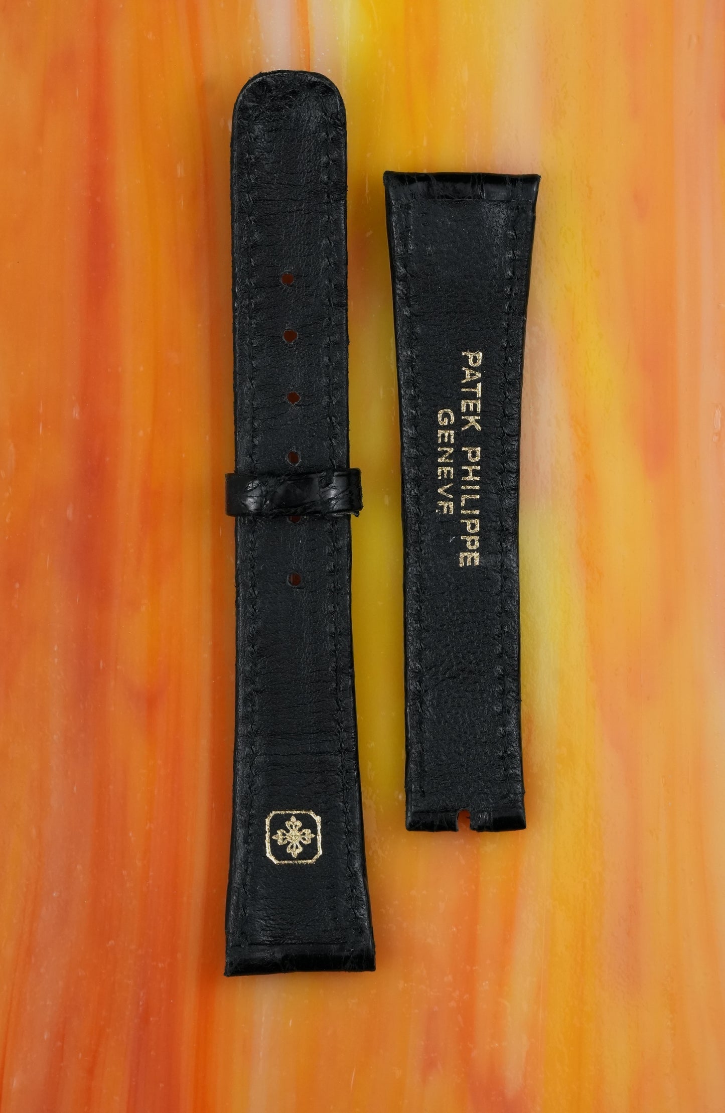 Patek Philippe NOS leather strap, alligator/crocodile, black, 19/14 mm (80 & 110 mm)