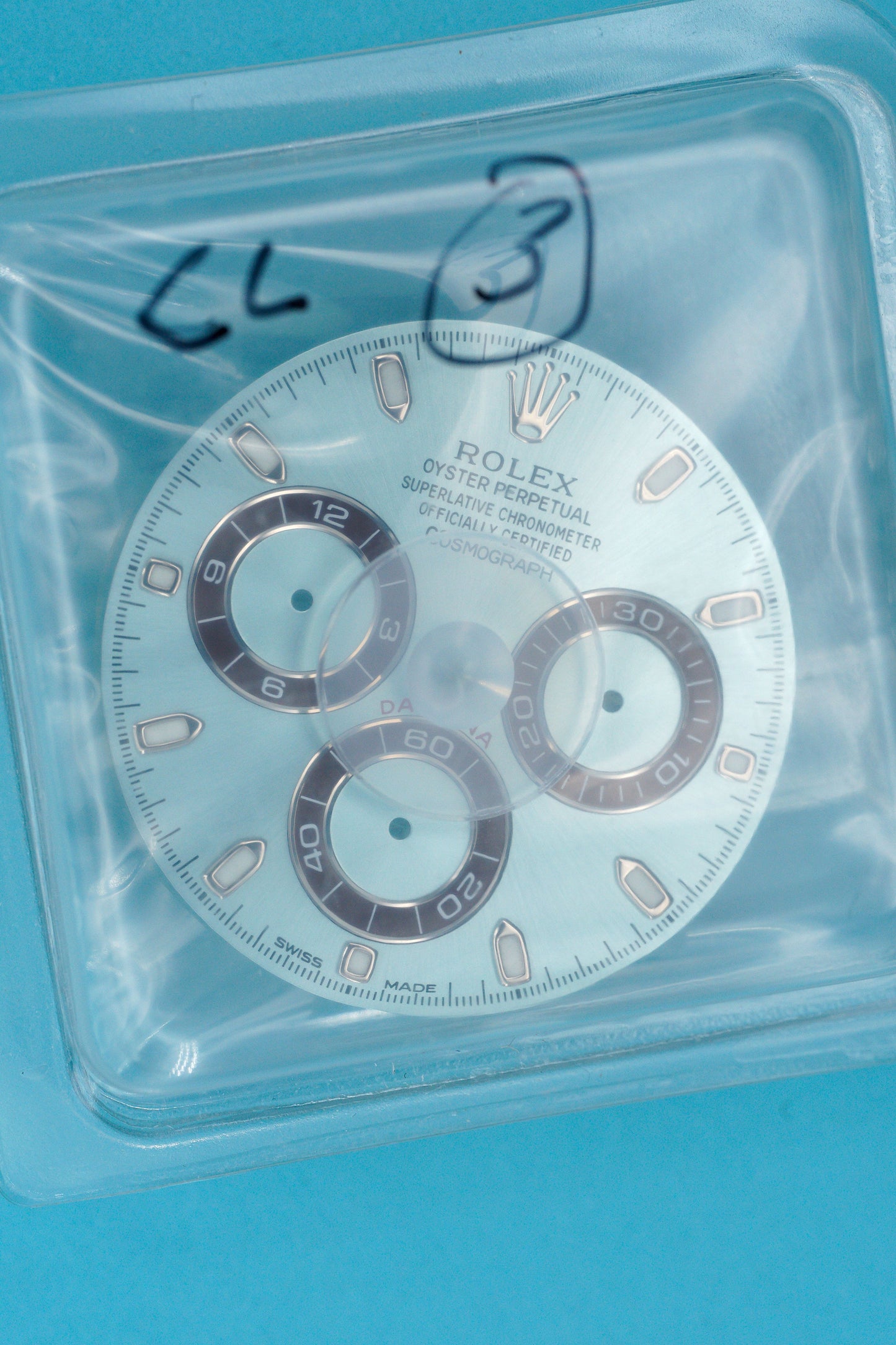 Rolex NOS Zifferblatt „Ice Blue" für Platin Daytona 116506 | 116520 | 116509 und andere Chromalight im Blister