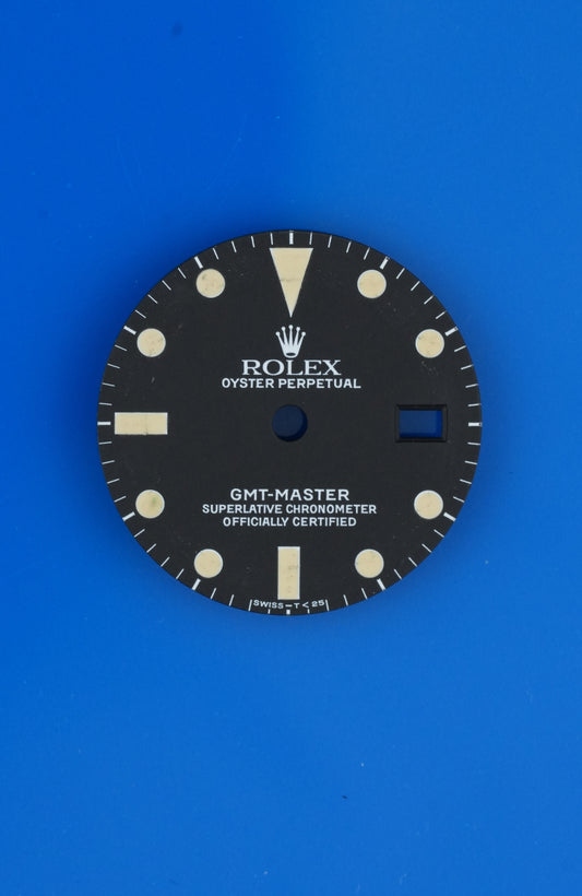 Rolex Zifferblatt ,,matte black Dial'' Tritium für Gmt-Master Model Ref 1675 Patina