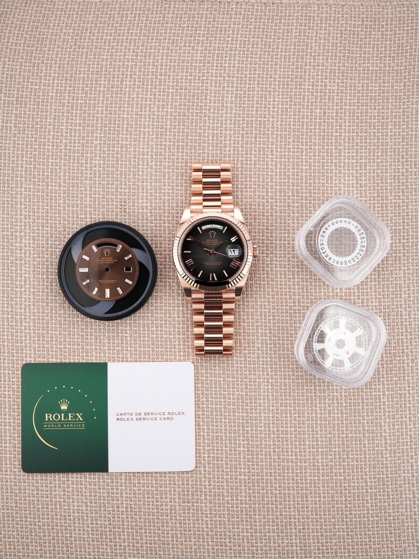 Rolex Day-Date 40 mm Ref. 228235 Everose gold gray ombré dial (“Oscar Dial”) and Arabic day & date discs