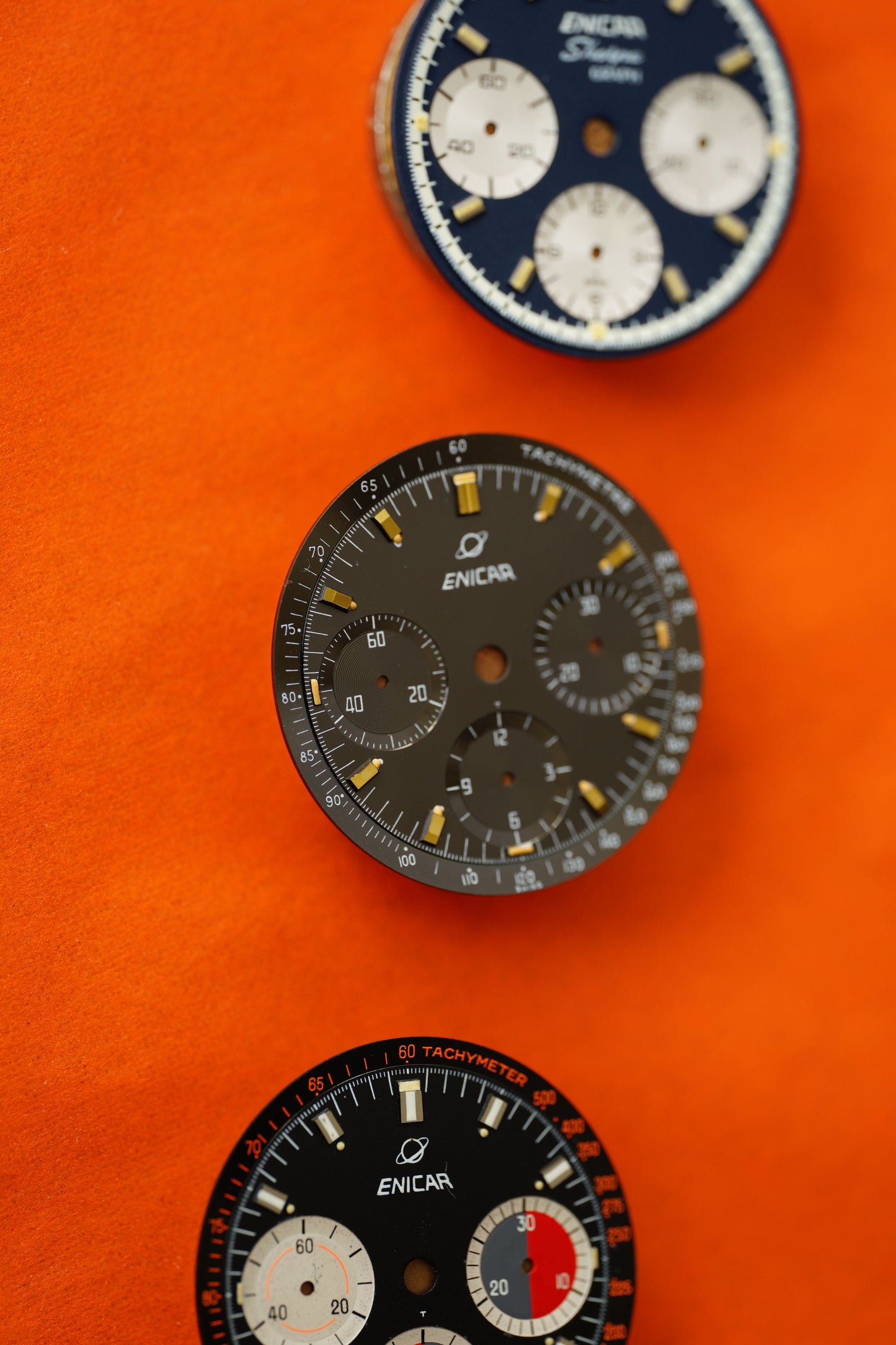 Enicar NOS black dial for Vintage Chronograph Tritium