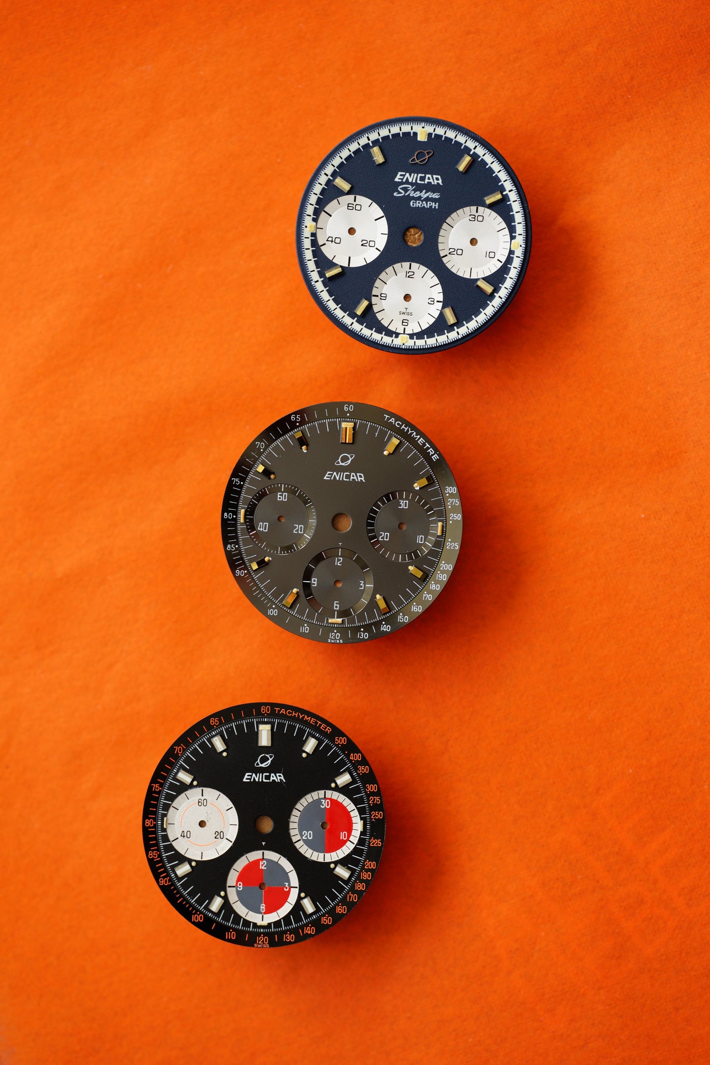 Enicar NOS Racing Zifferblatt schwarz für Vintage Chronograph Tritium