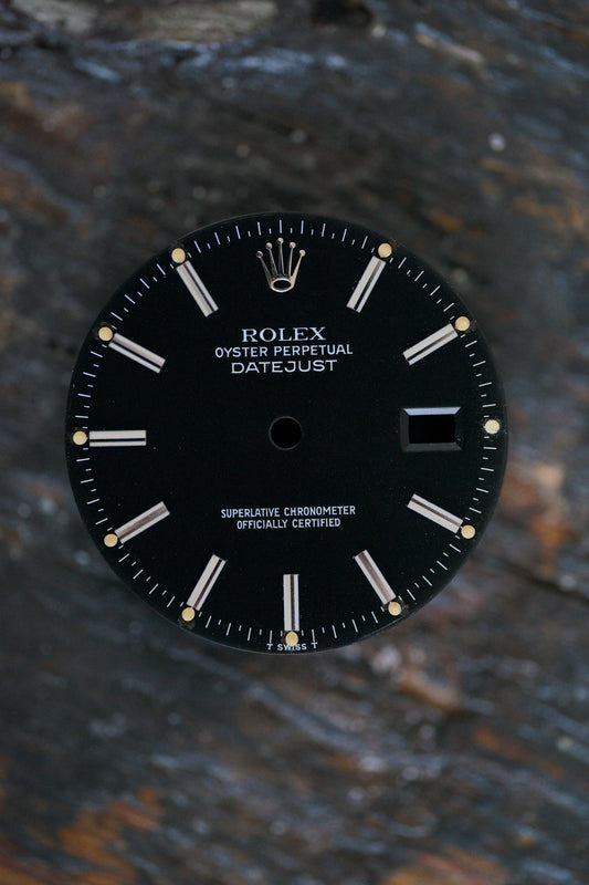 Rolex Schwarzes Zifferblatt für OP Datejust 36 mm Patina Tritium Rare Index