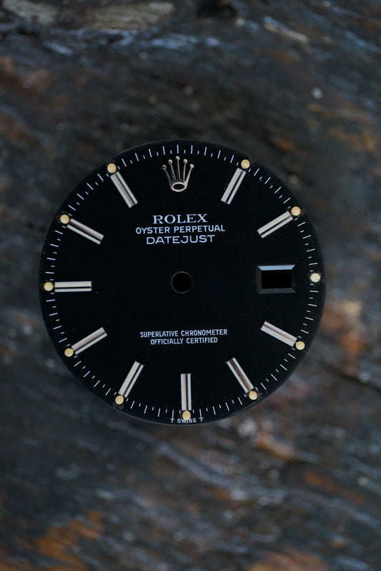 Rolex black dial for OP Datejust 36 mm patina tritium rare Index