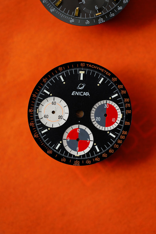 Enicar NOS black racing dial for Vintage Chronograph Models with tritium lume
