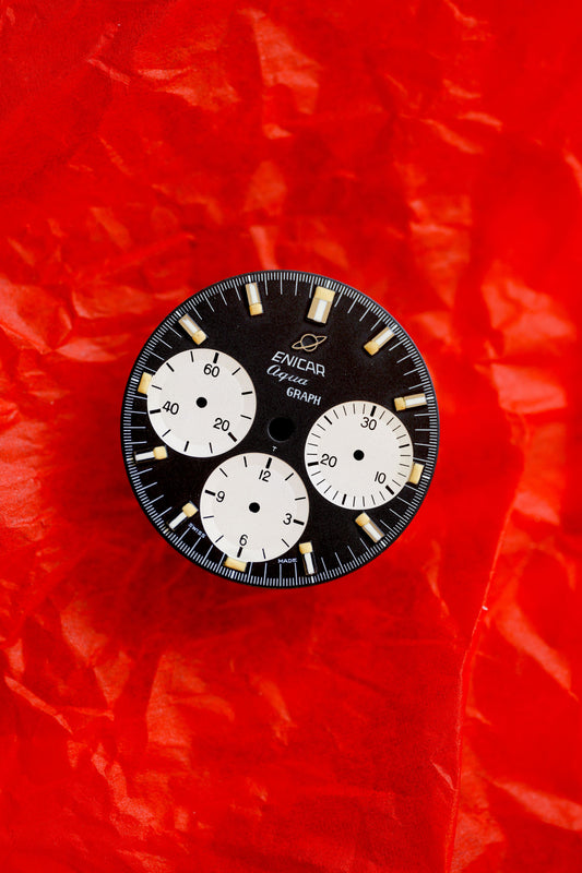 Enicar NOS Aqua Graph black dial for vintage chronograph Tritium
