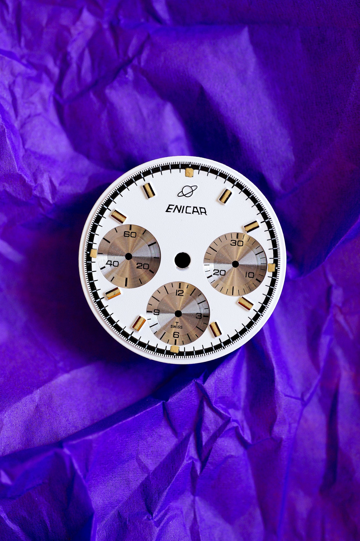 Enicar NOS Zifferblatt weiß für Vintage Chronograph Tritium