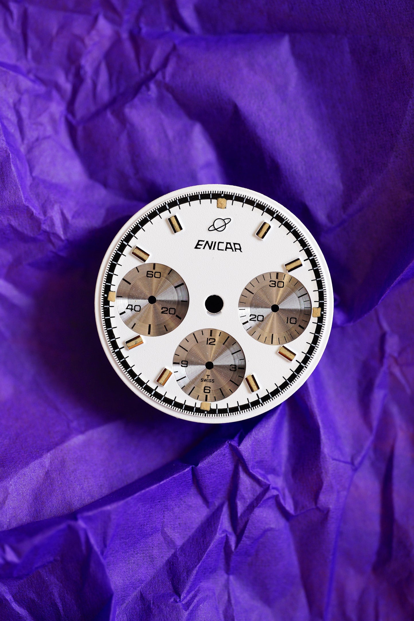 Enicar NOS Zifferblatt weiß für Vintage Chronograph Tritium