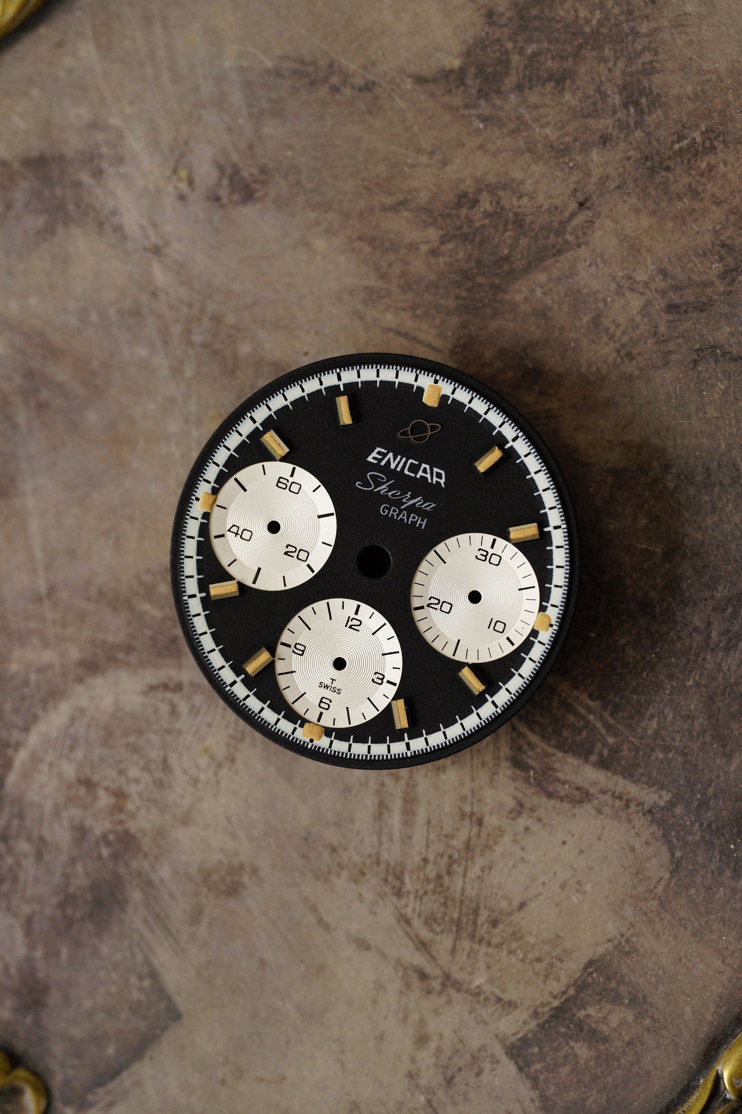 Enicar NOS Zifferblatt schwarz für Vintage Chronograph Tritium